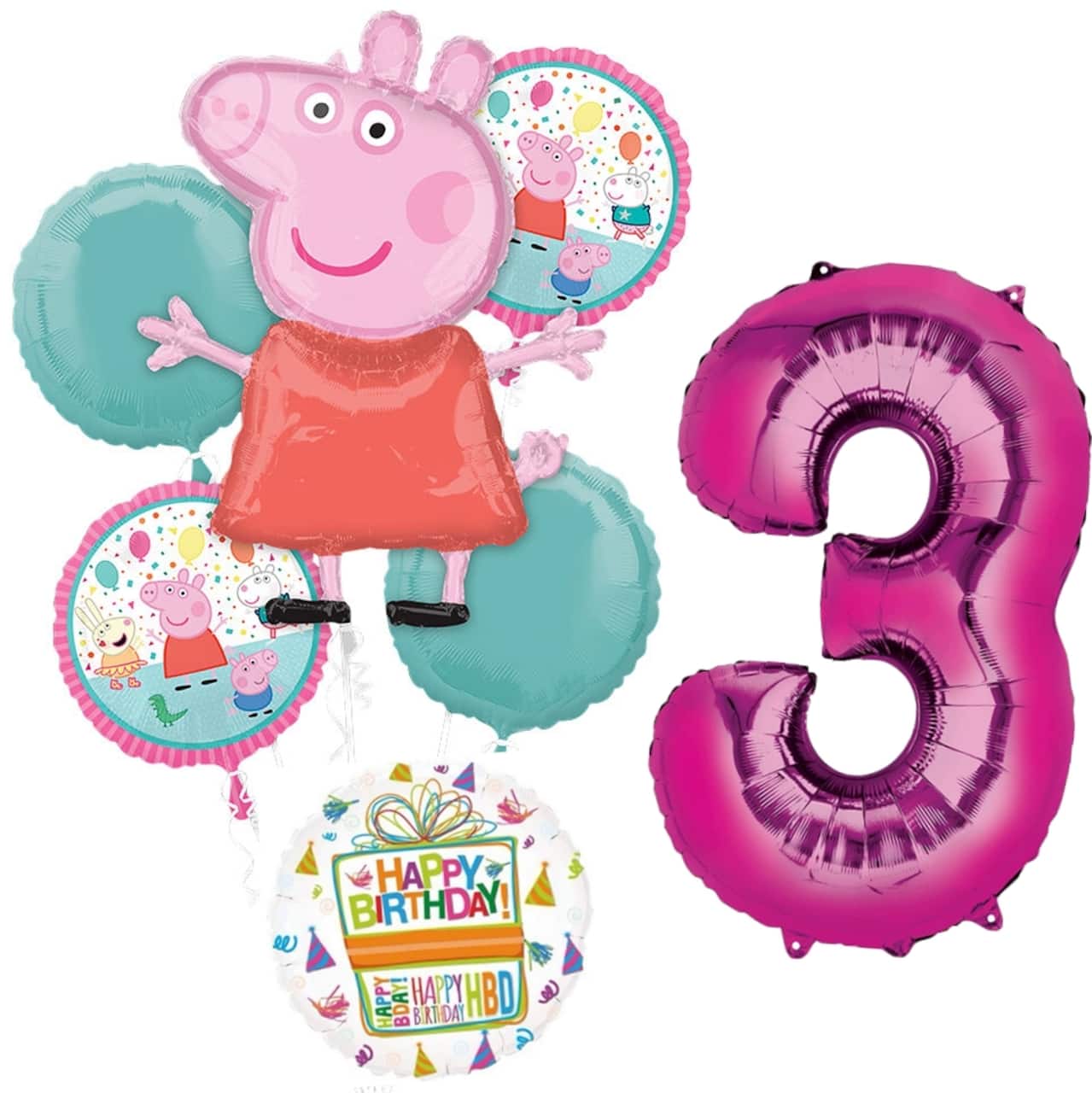 Peppa Pig Birthday 7-Piece Foil Balloon Bouquet